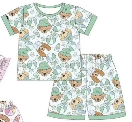 5.14 Boys cartoon balloon puppy short sleeve shorts set