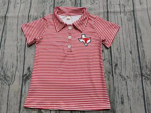 8.18 Custom Moq 5 Baby Boys Red Stripes Button Bull Skull Team Short Sleeve Pullovers Tops