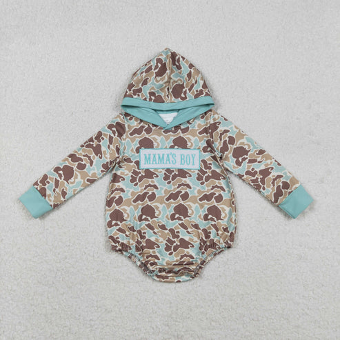 10.26 LR2795 Embroidery Baby Boys Green Khaki Camo Mama's Boy Hoodie Romper
