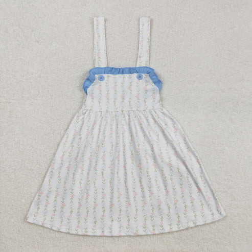L-3.8 GSD1099 Baby Girls Sleeveless Straps Leaves Ruffle Knee Length Dress
