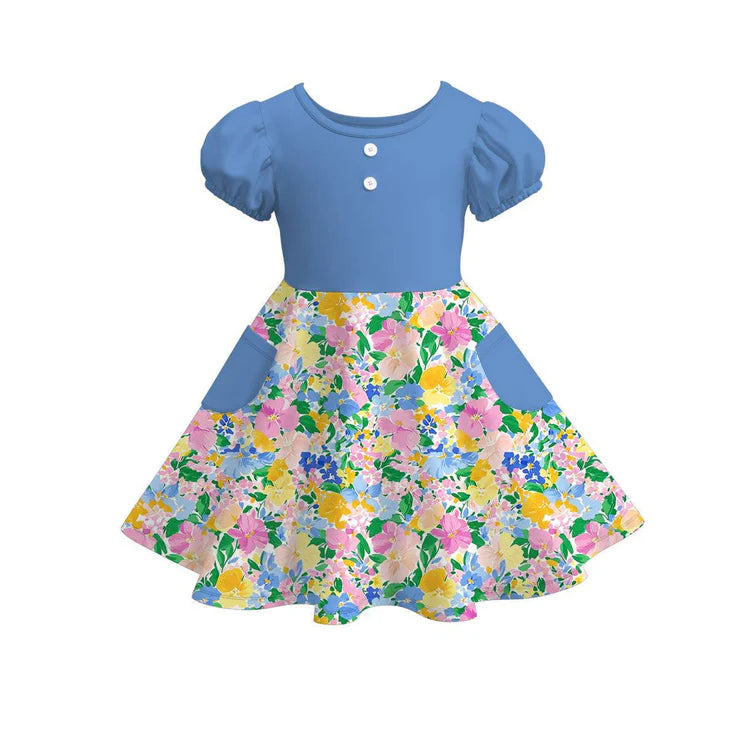 12.1 MOQ:5pcs GSD3265 pre-order toddler girl clothes blue girl summer dress
