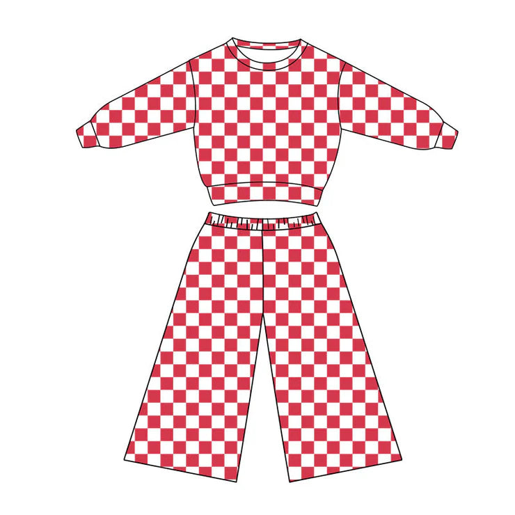 11.18 MOQ:5pcs GLP3166 pre-order toddler girl clothes red gingham print girl winter set