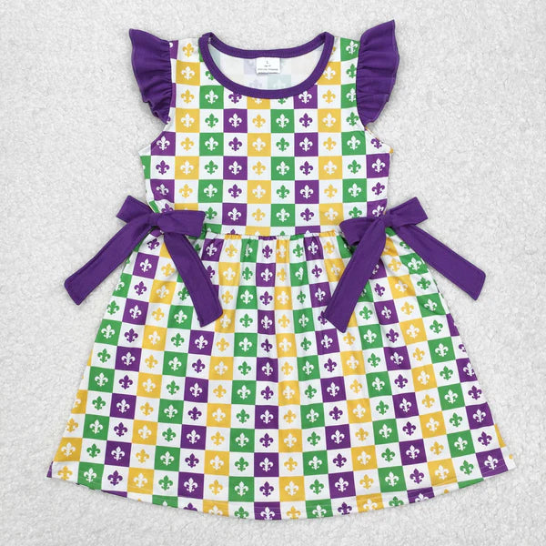 GSD1655 Baby Girls Mardi Gras Anchor Bows Knee Length Dress
