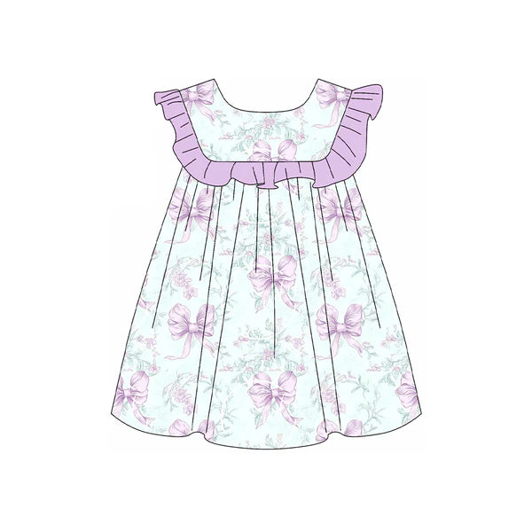 3.15 GSD2158 Baby Girls Purple Flowers Flutter Sleeve Knee Length Dresses preorder