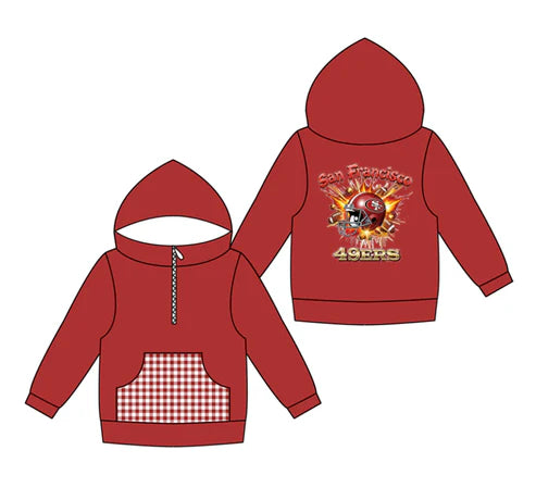 10.14 Custom Moq 8 Baby Boys Red SF Team Pocket Zipper Hoodies Tops