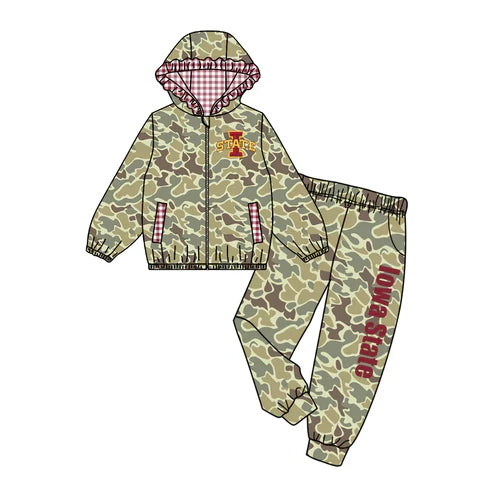 10.11 Custom Moq 8 Baby Girls Camo Zipper Hoodie Top Iowa Team Clothes Set
