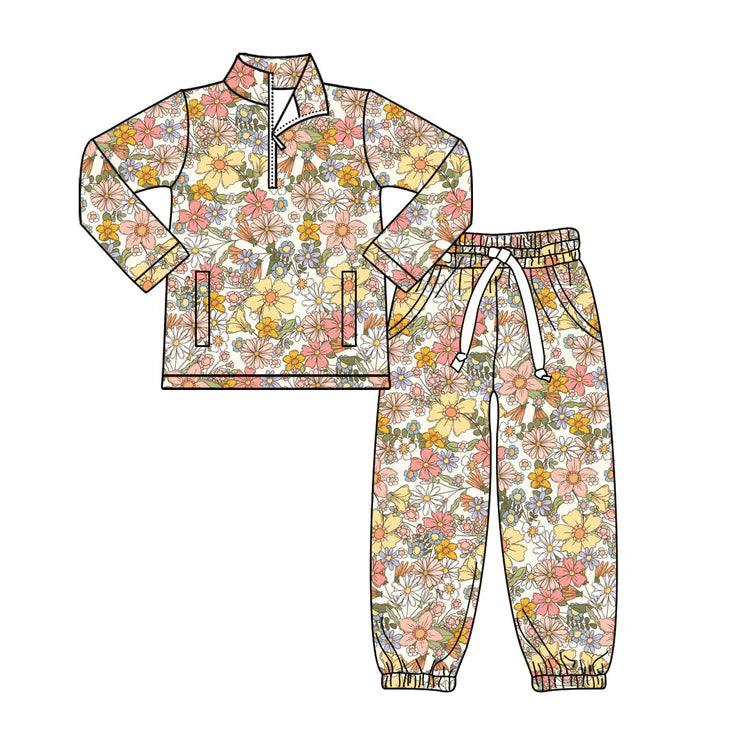 11.14 MOQ:5pcs GLP3148 pre-order toddler girl clothes flower print girl winter set