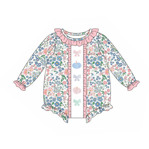 6.6 LR2273 Baby Girls Long Sleeves Floral Bows Pumpkins Ruffle Rompers Preorder