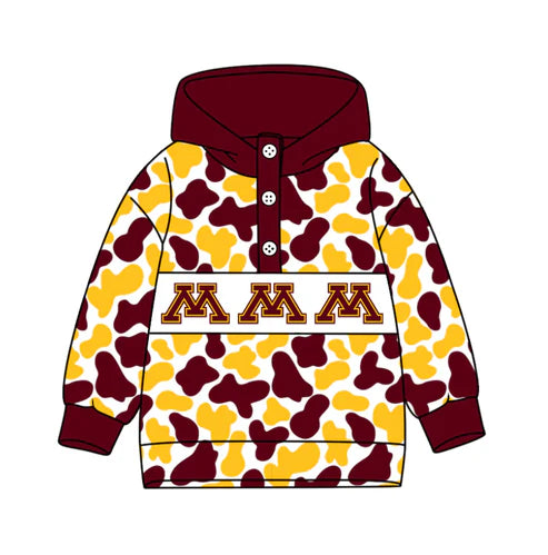 10.16 Custom Moq 8 Baby Boys Red Yellow Camo M Team Button Hoodies Top