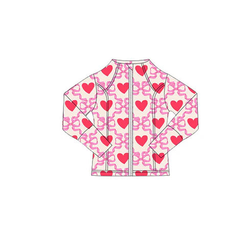 10.27   GT1344 Baby Girls Pink Bows Hearts Plaid Valentine Yoga Zipper Jackets Top Preorder