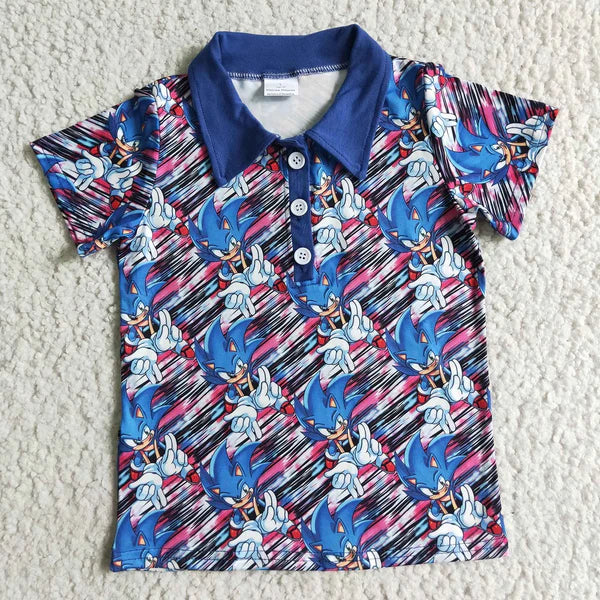BT0027 Boys Blue Cartoon Shirts