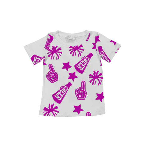 4.11 GT0993 Baby Girls Short Sleeves Hot Pink Firework CHEER Tee Shirts Top Preorder