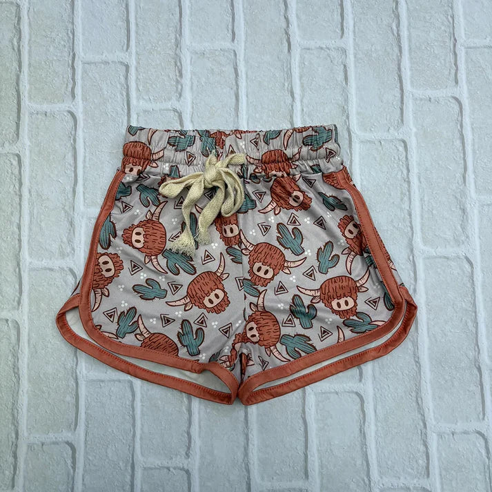 9.3 SS0089 Baby Girls Western Highland Cow Sports Summer Shorts