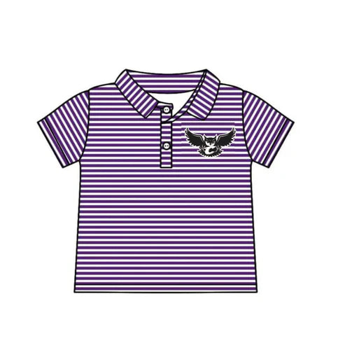 8.8 Custom Moq 5 Baby Boys Purple Stripes Owls Team Short Sleeve Tee Pullovers Shirts Tops