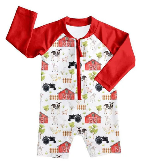 5.8 Boy pig cattle Sheep farm one-piece swimsuit