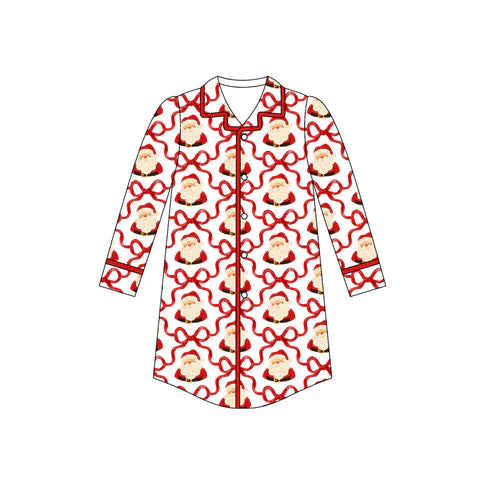 6.27 GT1092 Adult Women Long Sleeves Red Bows Santa Plaid Button Sleepwear Shirts