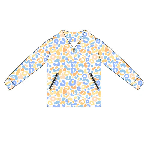 6.5 GT1069 Baby Girls Long Sleeves Blue Yellow Leopard Pockets Zipper Yoga Jackets Preorder