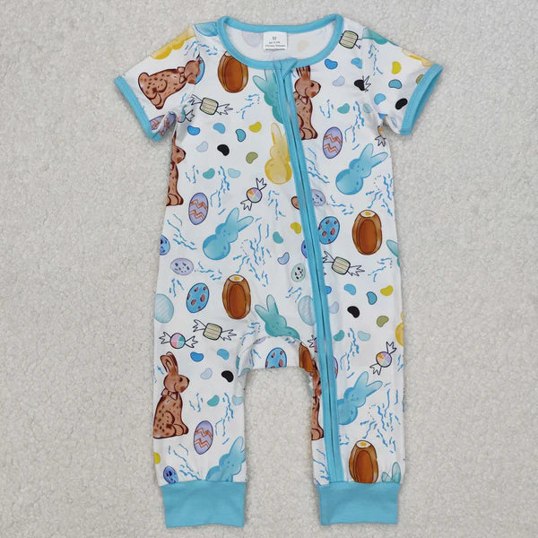 3.11 SR2713 Baby Infant Boys Easter Rabbits Zip Romper