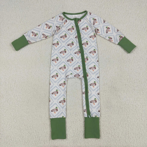6.26 Sibling Baby Boys Long Sleeves Ducks Plaid Top Pant Set Zipper Rompers