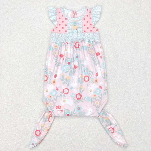 NB0033 Flower bunny polka dot yellow lace short-sleeved nightgown