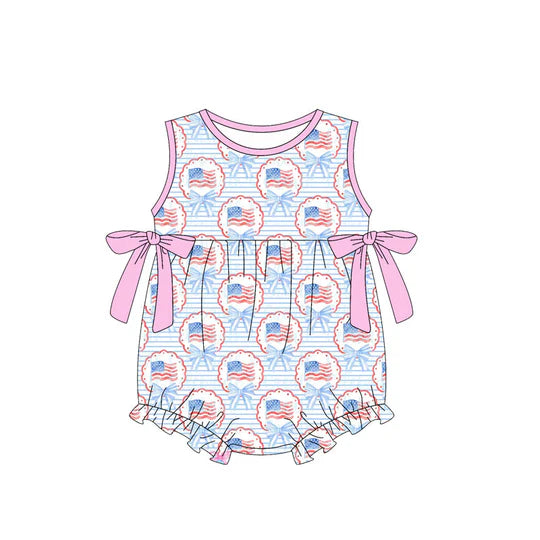 12.20 MOQ:5pcs SR3820 pre-order baby girl clothes flag print toddler girl 4th of July summer romper