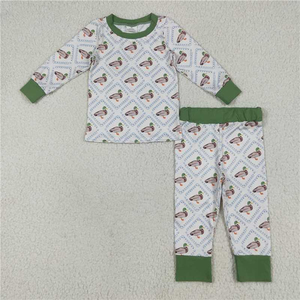 8.2 Sibling Baby Boys Long Sleeves Green Ducks Plaid Top Pants Western Set