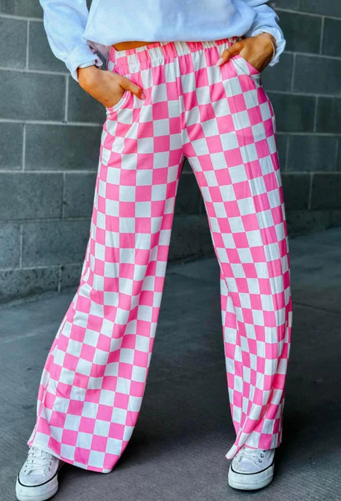 5.24 P0648 Adult Women Pink Checkered Bottom Pants Pajamas Preorder