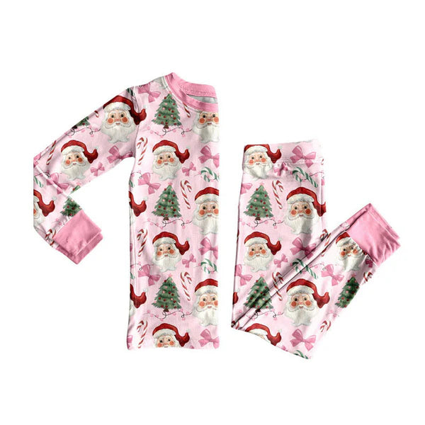 8.27 GLP2746 Baby Girls Pink Santa Candy Cane Top Pant Christmas Pajamas Set Preorder