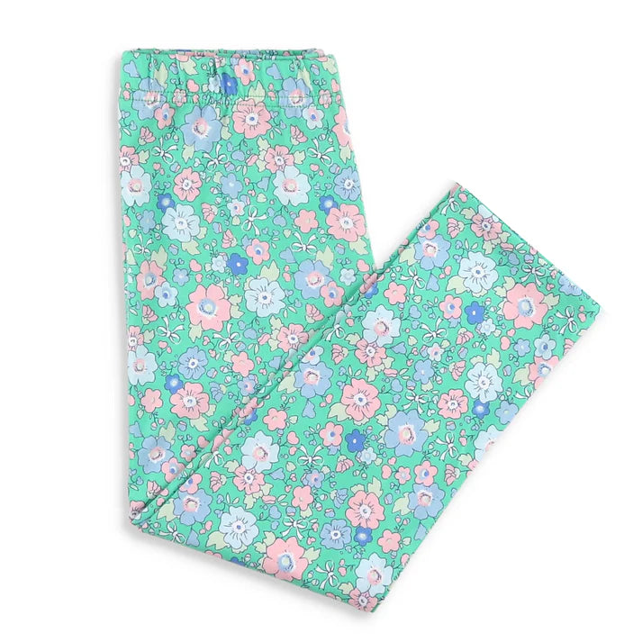 9.26 P0874 Baby Girls Green Pink Flowers Leggings Pants Preorder