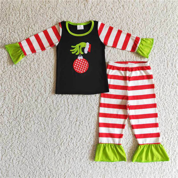 L-3.1 GLP0284 Girls embroidery hand red striped long sleeve long