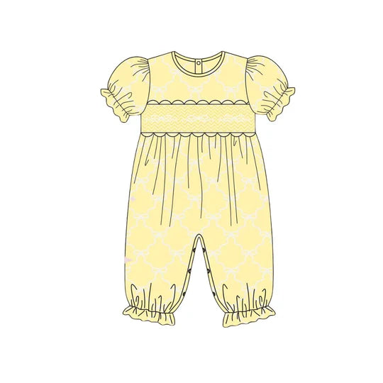 12.22 MOQ:5pcs SR3826 pre-order baby girl clothes yellow print toddler girl summer romper