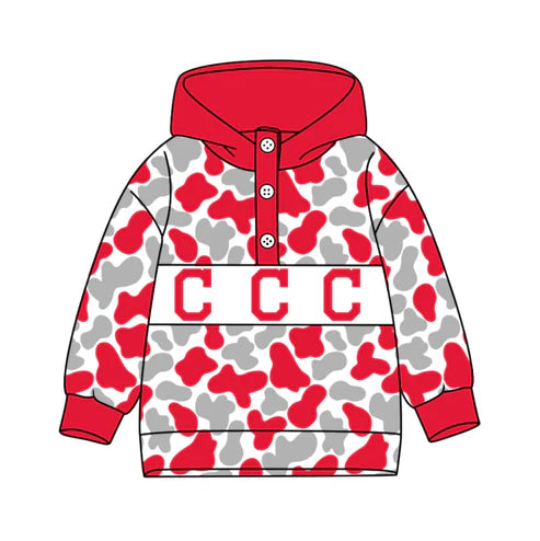 10.16 Custom Moq 8 Baby Boys Red Grey Camo C Team Button Hoodies Top