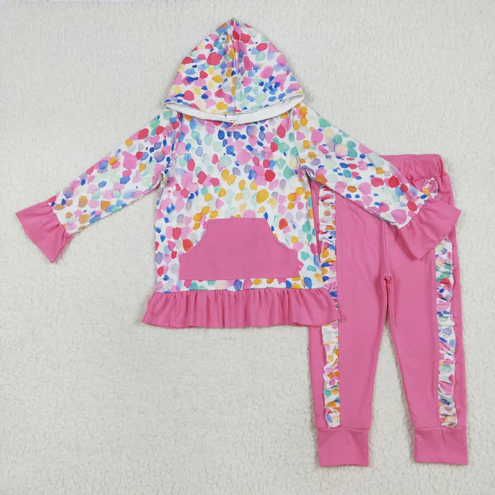 8.15 GLP2151 Baby Girls Long Sleeves Colorful Tie Dye Hoodies Pockets Pants Set