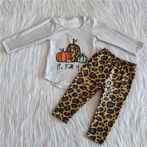 RTS NO MOQ ETA 5/7days 6 A26-1 Pumpkin White Gray Long Sleeve Top Leopard Print Pants