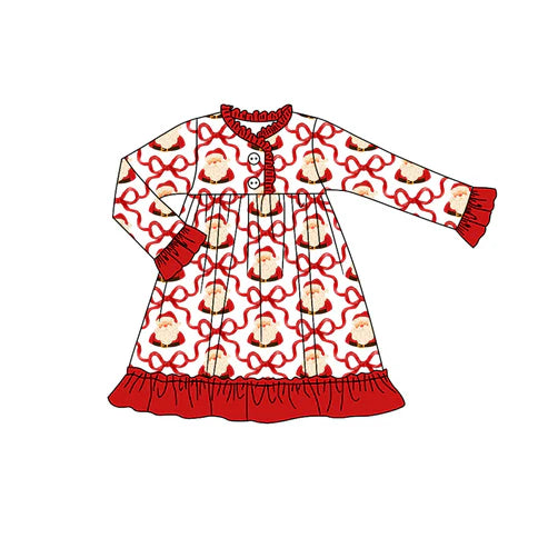 7.1 no moq GLD1160 PRE-ORDER baby girl clothes Christmas bow red long sleeve dress