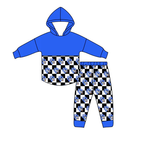 10.29 Custom Moq 8 Baby Kids Blue Hoodie Long Sleeve Top Team Pocket Clothes Set