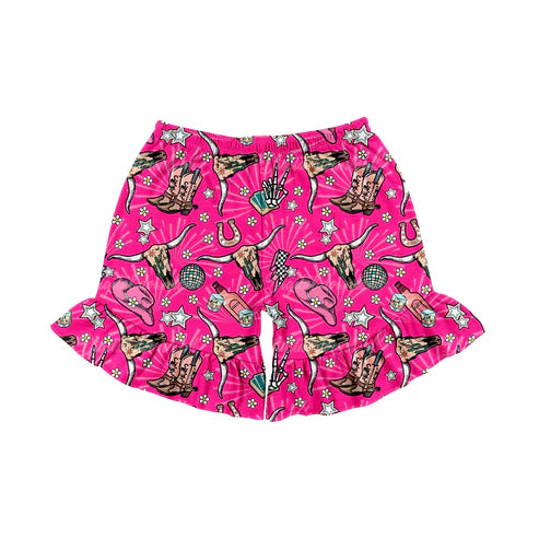5.15 Preorder Moq 3 Baby Girls Pink Western Cow sports shorts