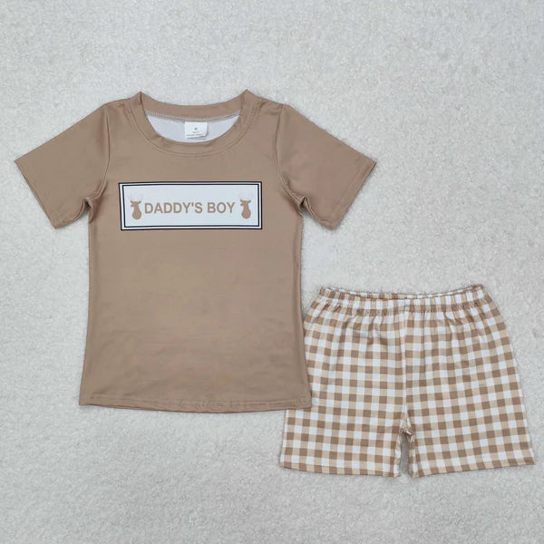 L-3.1 BSSO1130 Baby Boys Daddy's Boy Deers Top Checkered Shorts Clothes Set