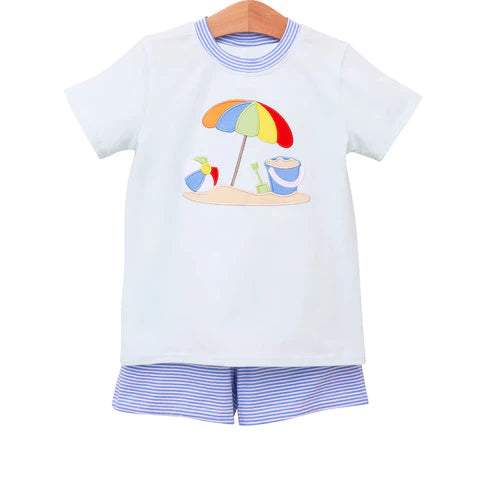 4.18 BSSO1485 Baby Boys Short Sleeves Beach Top Blue Stripe Short Set Preorder