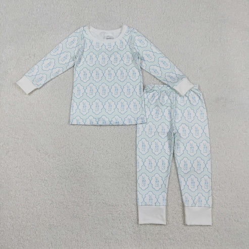 12.3 BLP1359 Baby Boys Rabbits Eggs Checked Top Pants Easter Pajamas Set