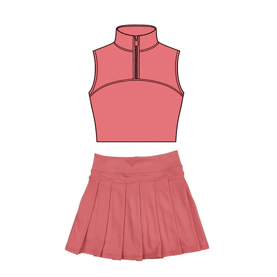 12.6 MOQ:5pcs GSD3299 pre-order toddler girl clothes coral print girl yoga summer skirt set