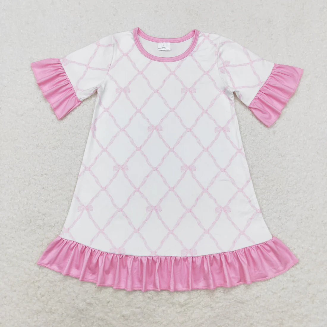 L-3.3 GSD1409 Bow pattern Pink lace white short-sleeved dress