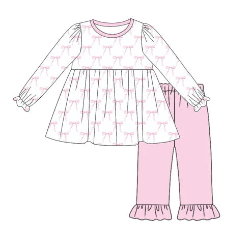 5.26 GLP1973 Baby Girls Pink Bows Tunic Top Ruffle Pants Clothes Sets Preorder