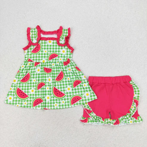 3.10 Sibling Baby Girls Summer Straps Tunic Top Ruffle Shorts Clothes Sets