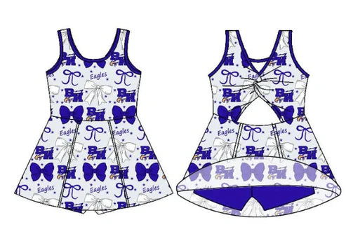 7.5 Custom Moq 3 Baby Girls BH Bows Eagles Team Knee Length Dresses