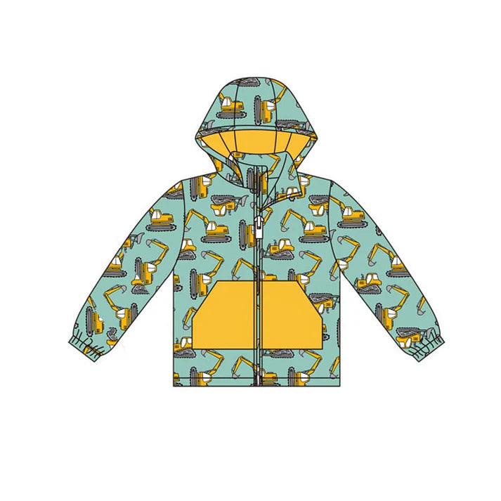 9.27 BT1378 Baby Boys Excavators Pocket Zipper Hoodies Jackets Top Preorder