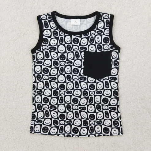 4.2  BT1192 Baby Boys Black Smile Pocket Sleeveless Shirt Tops