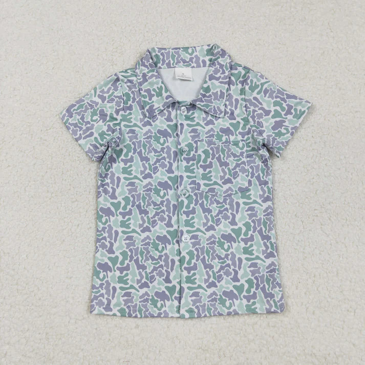 9.3 BT1295 Baby Boys Short Sleeves Light Green Camo Button Shirts Top
