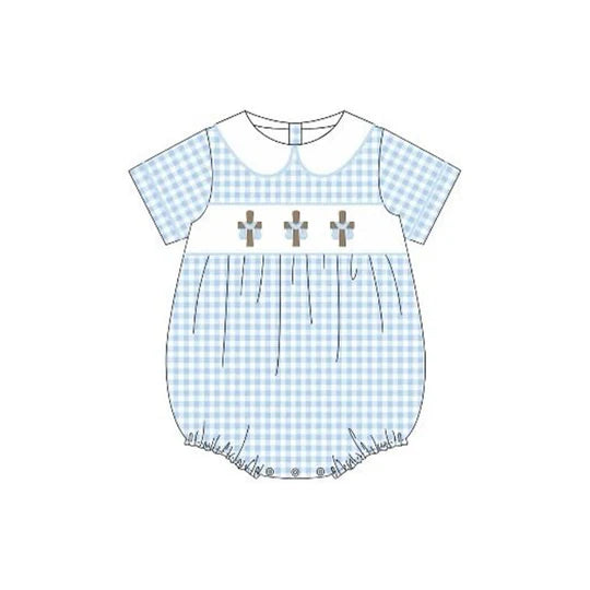 12.15 MOQ:5pcs SR3757 pre-order baby boy clothes cross print toddler boy easter summer bubble
