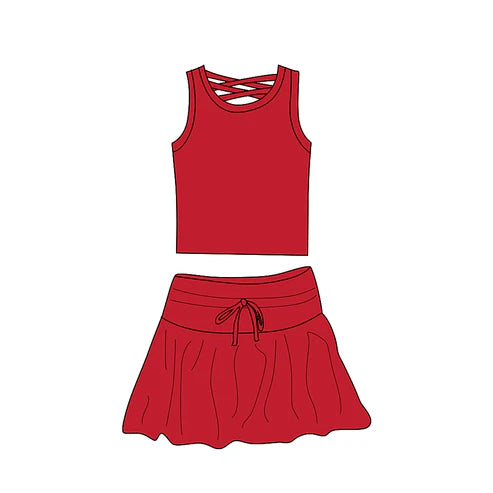 4.17 GSD2404 Baby Girls Sleeveless Red Top Skort Yoga Set Preorder